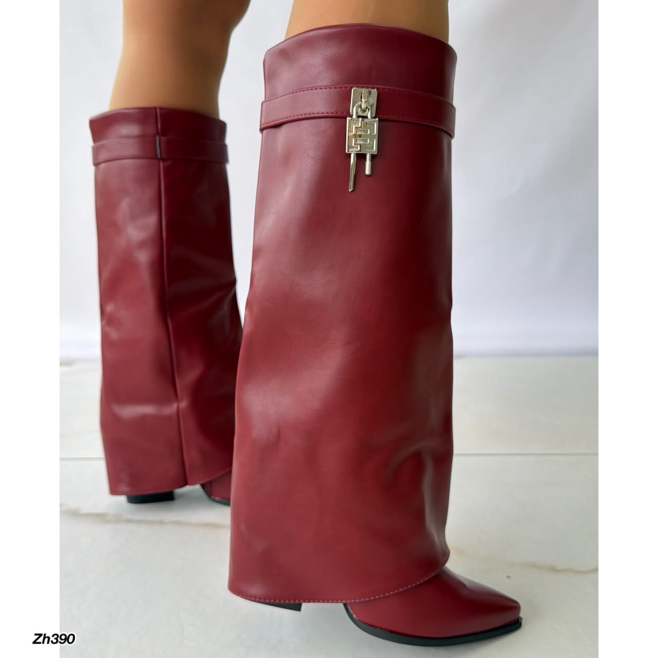 Bota caña alta vino tinto doblez detalle plateado tacon 9cm AA9B-X3216-58 C-133
